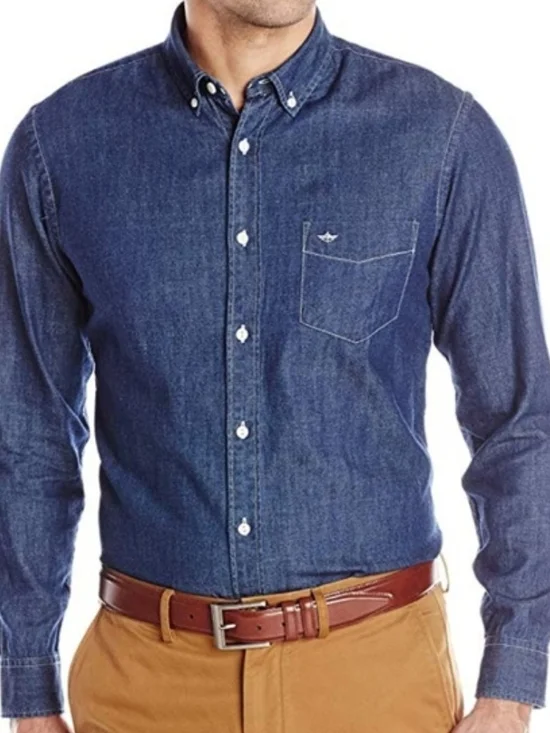 Dockers Classic Fit Dark Denim Shirt - Blue - Picture 2 of 6